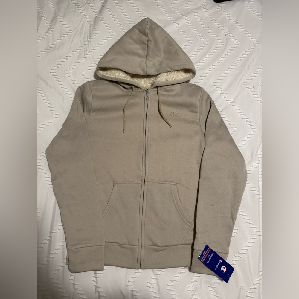 NWT Champion Oatmeal Color Sherpa Lined Hoodie